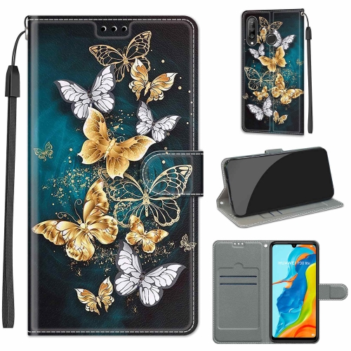 

For Huawei P30 Lite Voltage Colored Drawing Magnetic Clasp Horizontal Flip PU Leather Case with Holder & Card Slots(C20 Gold Silver Flying Butterflies)