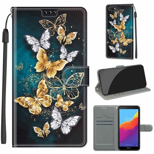 

For Huawei Y5 2018 / Honor Play 7 Voltage Colored Drawing Magnetic Clasp Horizontal Flip PU Leather Case with Holder & Card Slots(C20 Gold Silver Flying Butterflies)