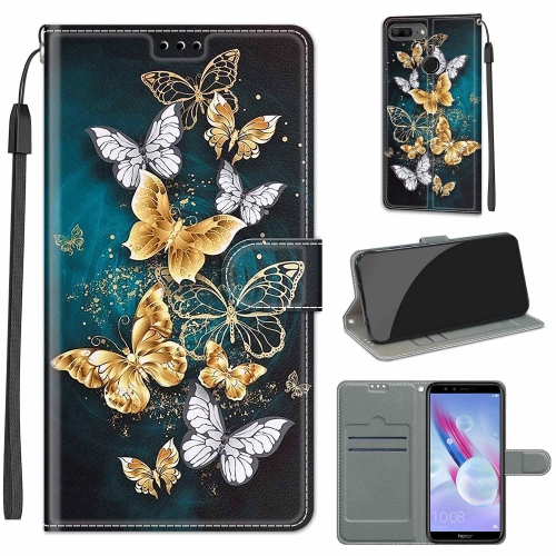 

For Honor 9 Lite Voltage Colored Drawing Magnetic Clasp Horizontal Flip PU Leather Case with Holder & Card Slots(C20 Gold Silver Flying Butterflies)