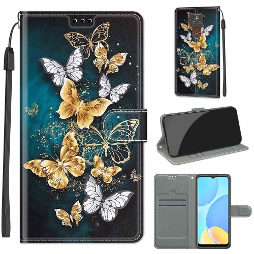 

For Motorola Moto E7 Plus/G9 Play/G9 Voltage Coloured Drawing Magnetic Clasp Horizontal Flip PU Leather Case with Holder & Card Slots(C20 Gold Silver Flying Butterflies)