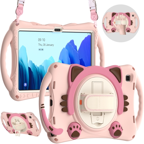 

For Samsung Galaxy Tab A7 10.4 2020 SM-T500 Cute Cat King Kids Shockproof EVA Protective Case with Holder & Shoulder Strap & Handle(Pink)