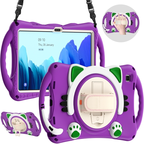

For Samsung Galaxy Tab A7 10.4 2020 SM-T500 Cute Cat King Kids Shockproof EVA Protective Case with Holder & Shoulder Strap & Handle(Purple)