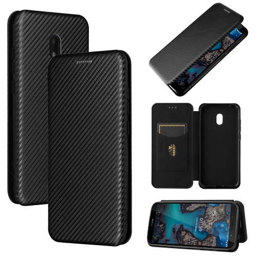 

For Nokia C1 Plus Carbon Fiber Texture Magnetic Horizontal Flip TPU + PC + PU Leather Case with Card Slot(Black)