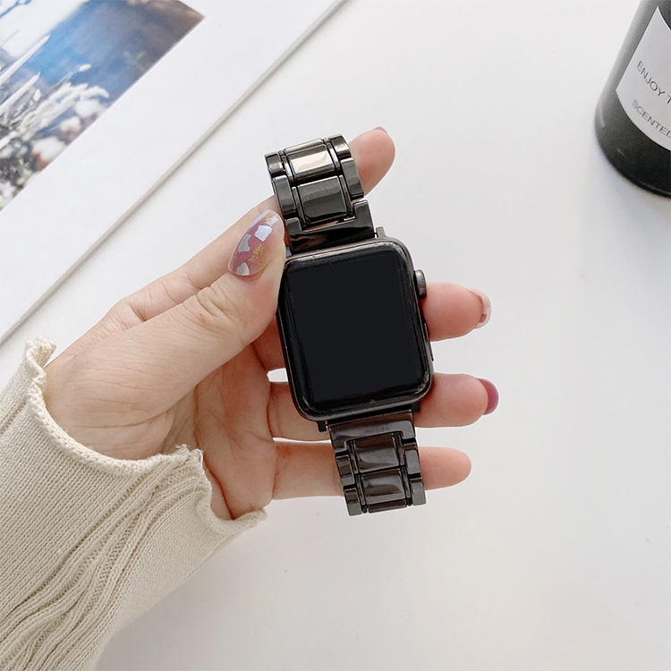

Five Beads Ceramic Steel Replacement Watchbands For Apple Watch Series 6 & SE & 5 & 4 44mm / 3 & 2 & 1 42mm(Black)