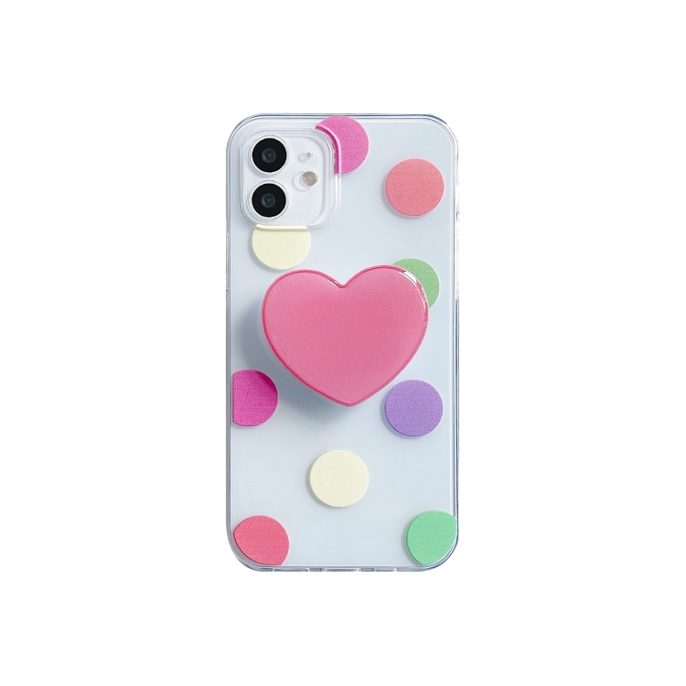 

Colorful Dot Pattern TPU Straight Edge Shockproof Case with Heart Holder For iPhone 12 Pro Max(Pink Red)