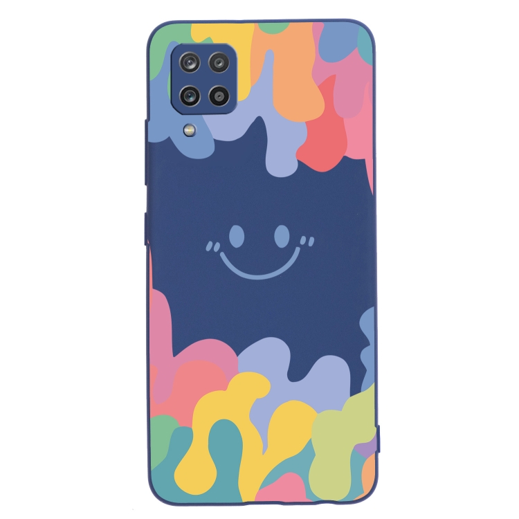 

For Samsung Galaxy A42 5G Painted Smiley Face Pattern Liquid Silicone Shockproof Case(Dark Blue)