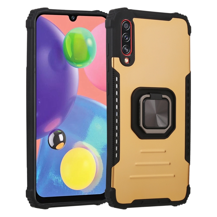 

For Samsung Galaxy A21 Fierce Warrior Series Armor All-inclusive Shockproof Aluminum Alloy + TPU Protective Case with Ring Holder(Gold)
