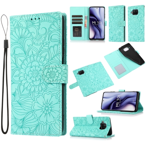 

For Xiaomi Mi 10T Lite 5G Skin Feel Embossed Sunflower Horizontal Flip Leather Case with Holder & Card Slots & Wallet & Lanyard(Green)