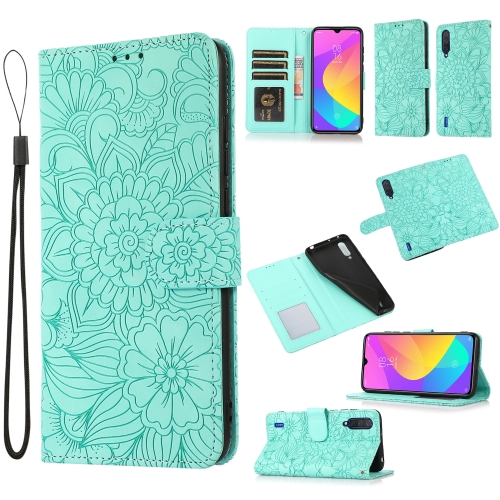 

For Xiaomi Mi CC9 Skin Feel Embossed Sunflower Horizontal Flip Leather Case with Holder & Card Slots & Wallet & Lanyard(Green)