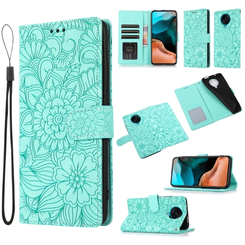 

For Xiaomi Redmi K30 Pro Skin Feel Embossed Sunflower Horizontal Flip Leather Case with Holder & Card Slots & Wallet & Lanyard(Green)