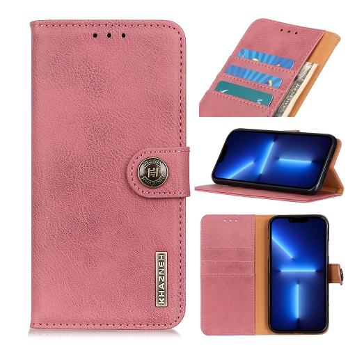 

KHAZNEH Cowhide Texture Horizontal Flip Leather Case with Holder & Card Slots & Wallet For iPhone 13 Pro Max(Pink)