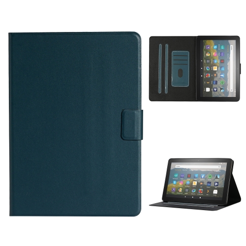 

For Amazon Fire HD 10 (2021) Pure Color Horizontal Flip Leather Case with Card Slots & Holder & Sleep / Wake-up Function(Dark Green)