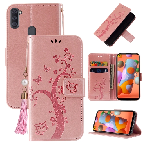 

For Samsung Galaxy A11 Embossed Lucky Tree Horizontal Flip Leather Case with Holder & Card Slot & Wallet & Lanyard(Rose Gold)