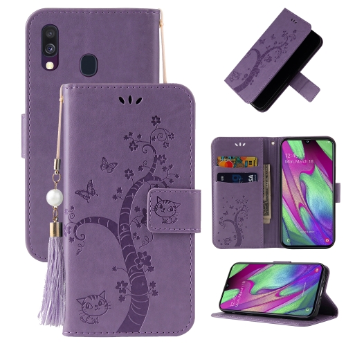 

For Samsung Galaxy A20e Embossed Lucky Tree Horizontal Flip Leather Case with Holder & Card Slot & Wallet & Lanyard(Purple)