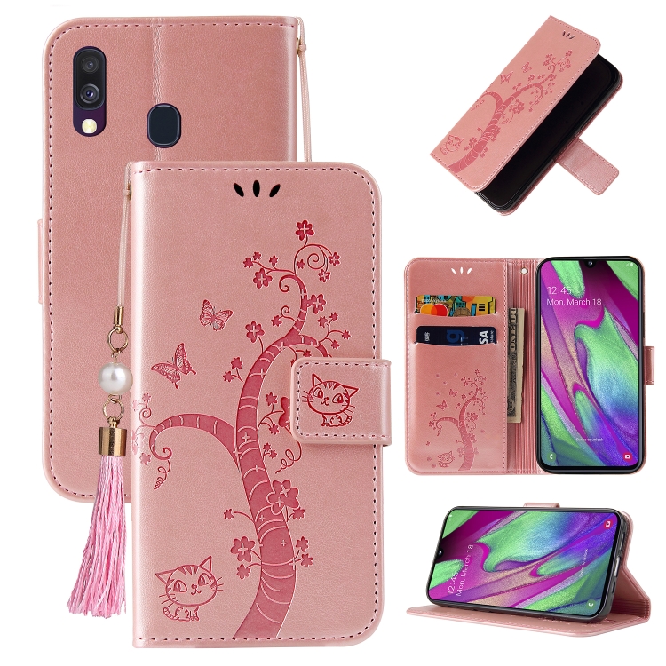 

For Samsung Galaxy A20e Embossed Lucky Tree Horizontal Flip Leather Case with Holder & Card Slot & Wallet & Lanyard(Rose Gold)