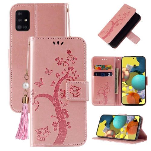

For Samsung Galaxy A41 Embossed Lucky Tree Horizontal Flip Leather Case with Holder & Card Slot & Wallet & Lanyard(Rose Gold)