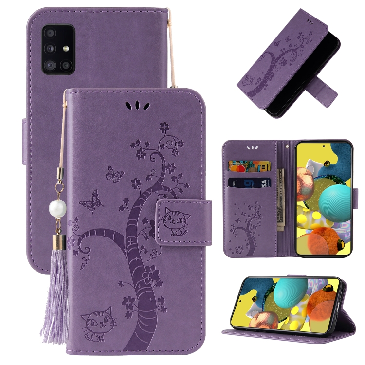 

For Samsung Galaxy A51 4G Embossed Lucky Tree Horizontal Flip Leather Case with Holder & Card Slot & Wallet & Lanyard(Purple)