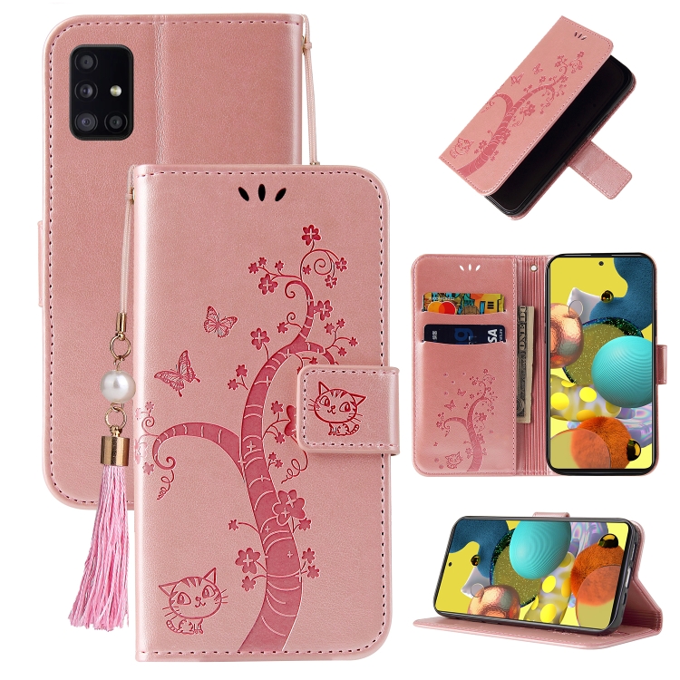 

For Samsung Galaxy A51 5G Embossed Lucky Tree Horizontal Flip Leather Case with Holder & Card Slot & Wallet & Lanyard(Rose Gold)