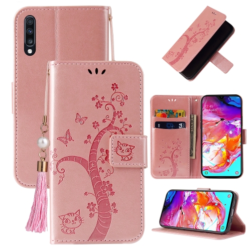 

For Samsung Galaxy A70 / A70s Embossed Lucky Tree Horizontal Flip Leather Case with Holder & Card Slot & Wallet & Lanyard(Rose Gold)