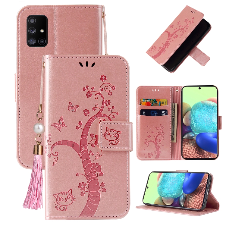 

For Samsung Galaxy A71 5G Embossed Lucky Tree Horizontal Flip Leather Case with Holder & Card Slot & Wallet & Lanyard(Rose Gold)