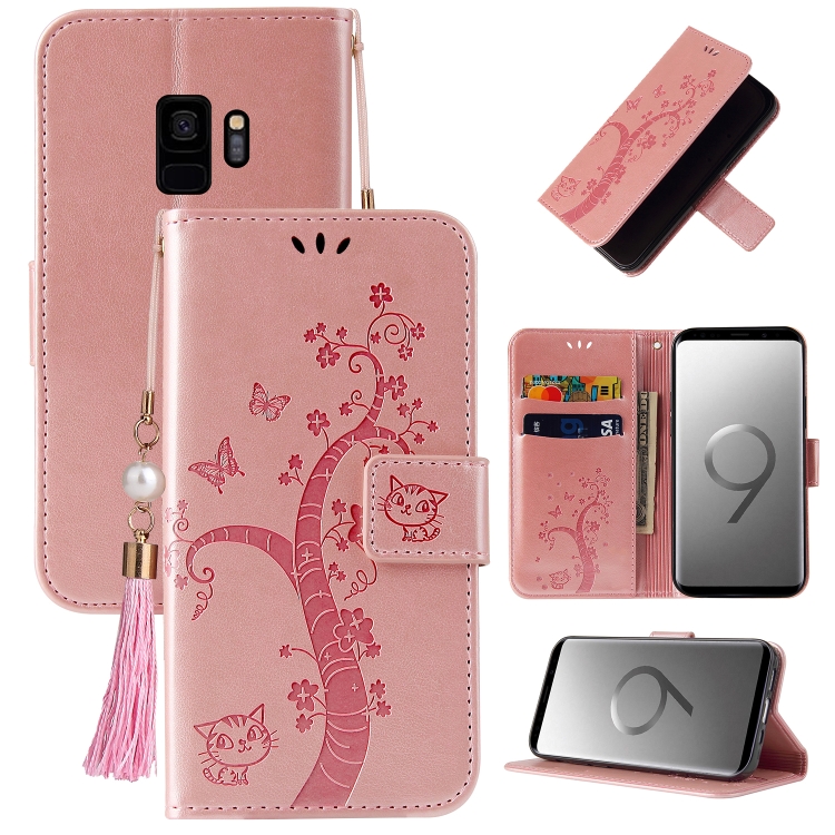 

For Samsung Galaxy S9 Embossed Lucky Tree Horizontal Flip Leather Case with Holder & Card Slot & Wallet & Lanyard(Rose Gold)