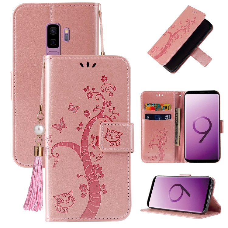 

For Samsung Galaxy S9+ Embossed Lucky Tree Horizontal Flip Leather Case with Holder & Card Slot & Wallet & Lanyard(Rose Gold)