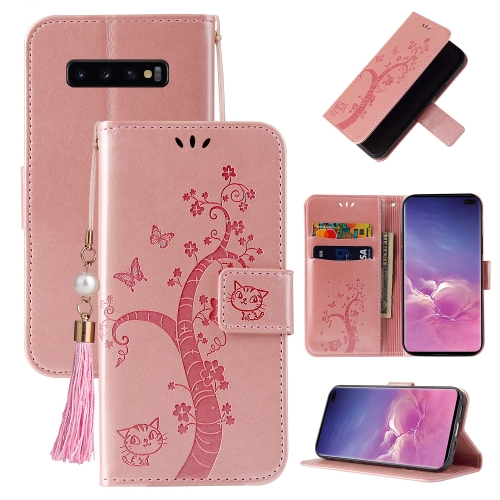 

For Samsung Galaxy S10 Embossed Lucky Tree Horizontal Flip Leather Case with Holder & Card Slot & Wallet & Lanyard(Rose Gold)