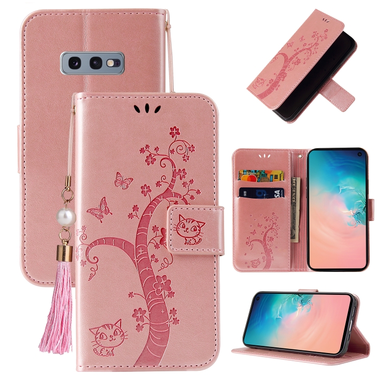 

For Samsung Galaxy S10e Embossed Lucky Tree Horizontal Flip Leather Case with Holder & Card Slot & Wallet & Lanyard(Rose Gold)