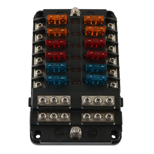 

A5618 12-Way Fuse Box Blade Fuse Holder with Terminal + LED Warning Indicator for Auto Car Truck Boat