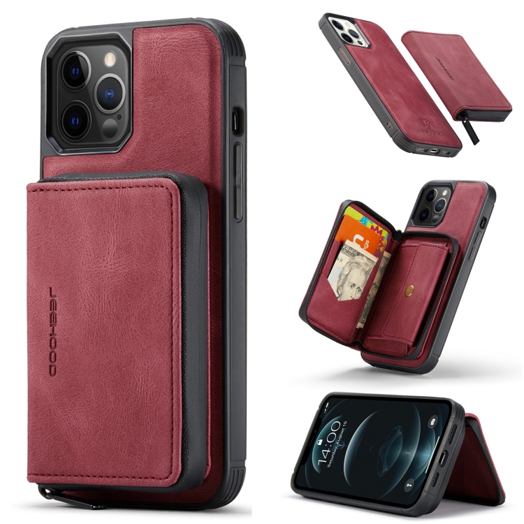 

JEEHOOD Magnetic Zipper Horizontal Flip Leather Case with Holder & Card Slot & Wallet For iPhone 12 / 12 Pro(Red)