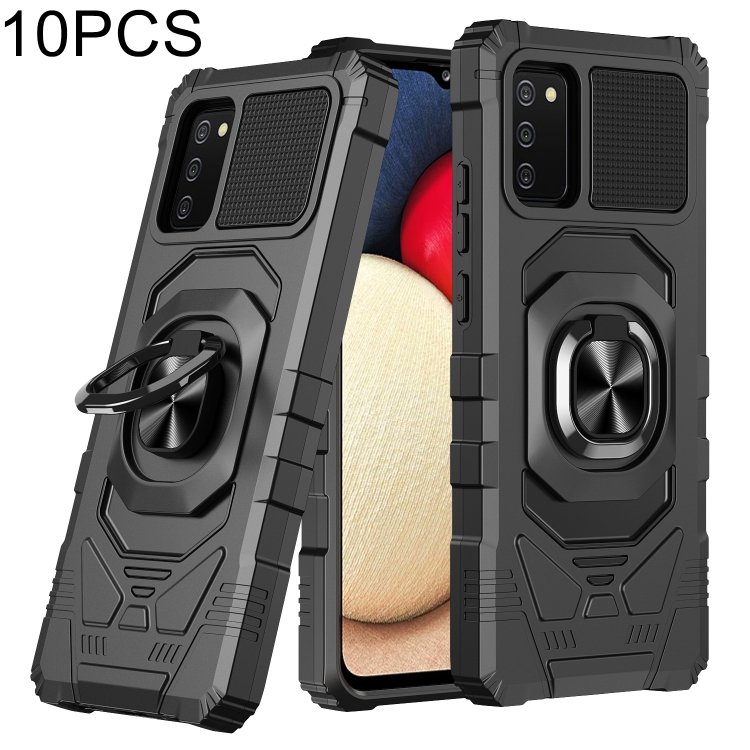 

For Samsung Galaxy A02s 10 PCS Armor Magnetic PC + TPU Shockproof Case with 360 Degree Rotation Ring Holder(Black)