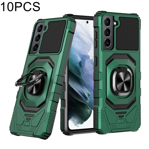 

For Samsung Galaxy S21 5G 10 PCS Union Armor Magnetic PC + TPU Shockproof Case with 360 Degree Rotation Ring Holder(Dark Night Green)