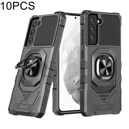 

For Samsung Galaxy S21 FE 5G 10 PCS Union Armor Magnetic PC + TPU Shockproof Case with 360 Degree Rotation Ring Holder(Black)