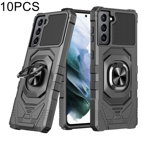

For Samsung Galaxy S21+ 5G 10 PCS Union Armor Magnetic PC + TPU Shockproof Case with 360 Degree Rotation Ring Holder(Black)