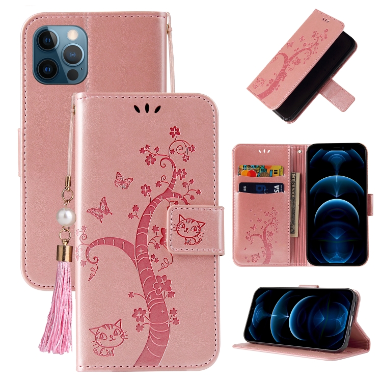 

Embossed Lucky Tree Horizontal Flip Leather Case with Holder & Card Slot & Wallet & Lanyard For iPhone 12 Pro Max(Rose Gold)