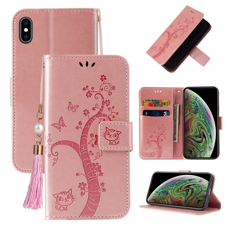 

Embossed Lucky Tree Horizontal Flip Leather Case with Holder & Card Slot & Wallet & Lanyard For iPhone XS Max(Rose Gold)