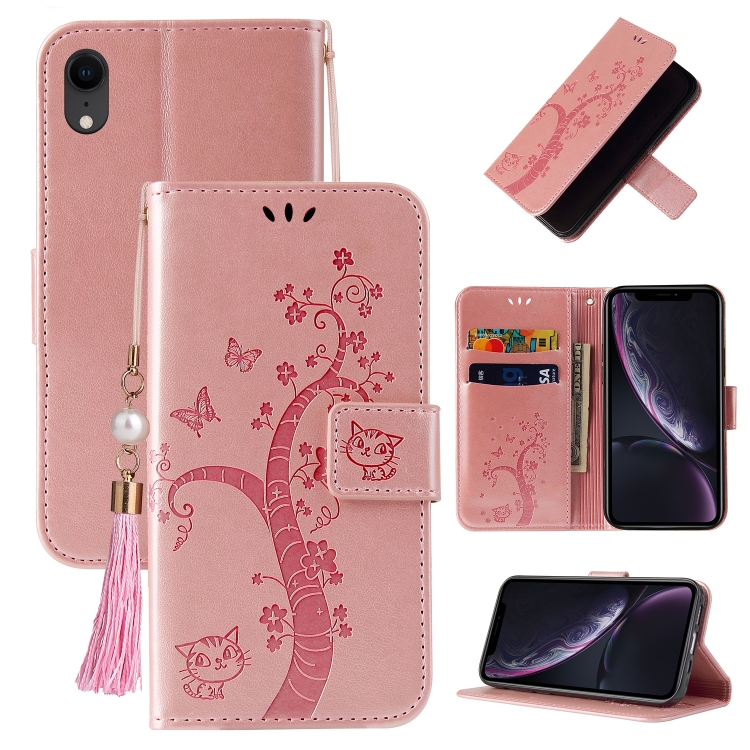 

Embossed Lucky Tree Horizontal Flip Leather Case with Holder & Card Slot & Wallet & Lanyard For iPhone XR(Rose Gold)