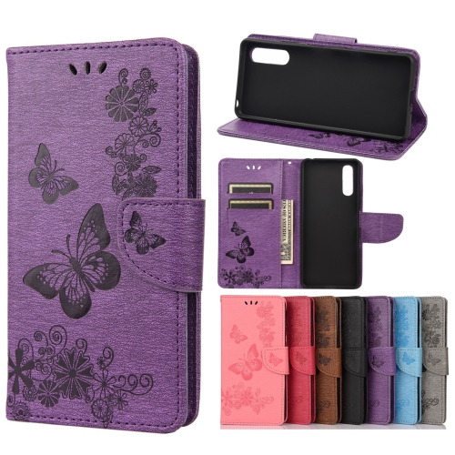 

For Sony Xperia 10 III Vintage Embossed Floral Butterfly Pattern Horizontal Flip Leather Case with Card Slot & Holder & Wallet & Lanyard(Purple)