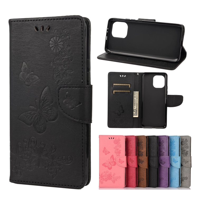 

For Xiaomi Mi 11 Vintage Embossed Floral Butterfly Pattern Horizontal Flip Leather Case with Card Slot & Holder & Wallet & Lanyard(Black)