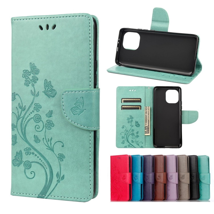 

For Xiaomi Mi 11 Butterfly Flower Pattern Horizontal Flip Leather Case with Holder & Card Slots & Wallet(Green)