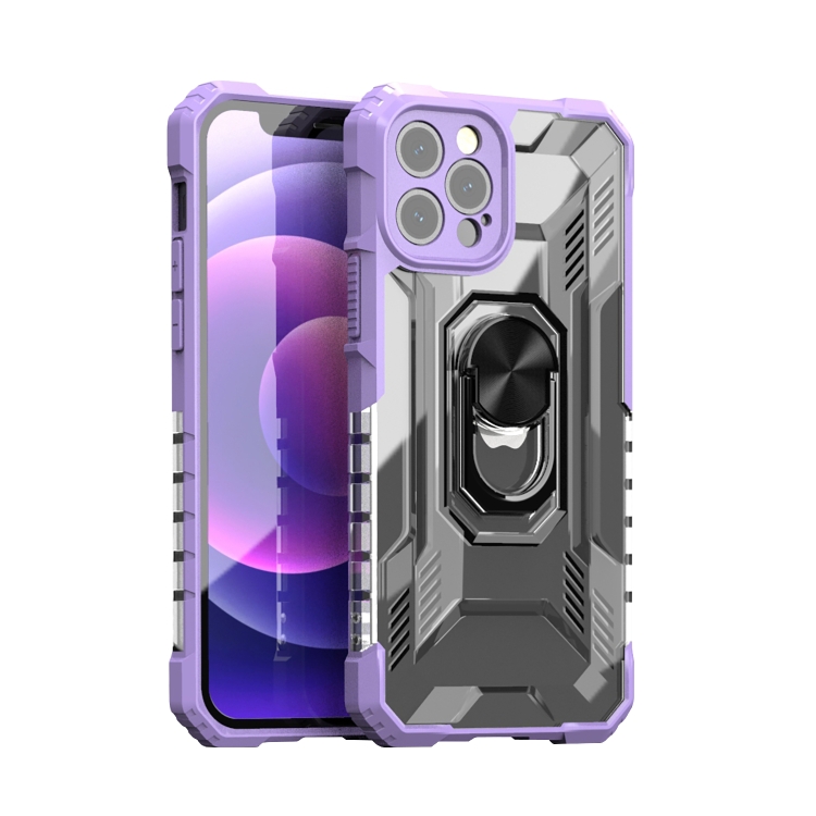 

PC + TPU Shockproof Protective Case with Metal Ring Holder For iPhone 12(Purple)