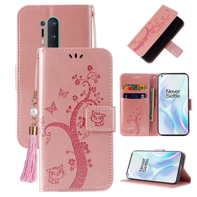 

For OnePlus 8 Pro Embossed Lucky Tree Horizontal Flip Leather Case with Holder & Card Slot & Wallet & Lanyard(Rose Gold)