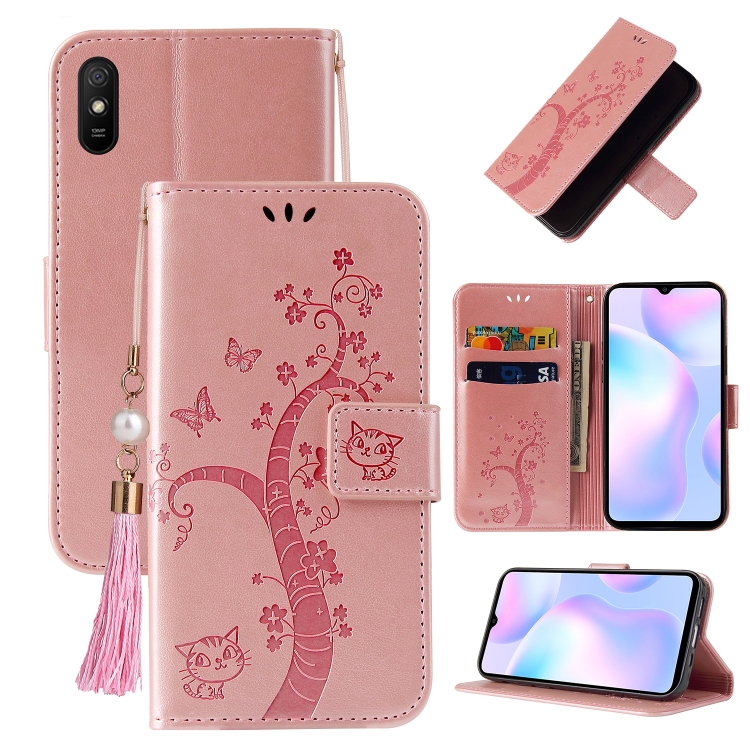 

For Xiaomi Redmi 9A Embossed Lucky Tree Horizontal Flip Leather Case with Holder & Card Slot & Wallet & Lanyard(Rose Gold)