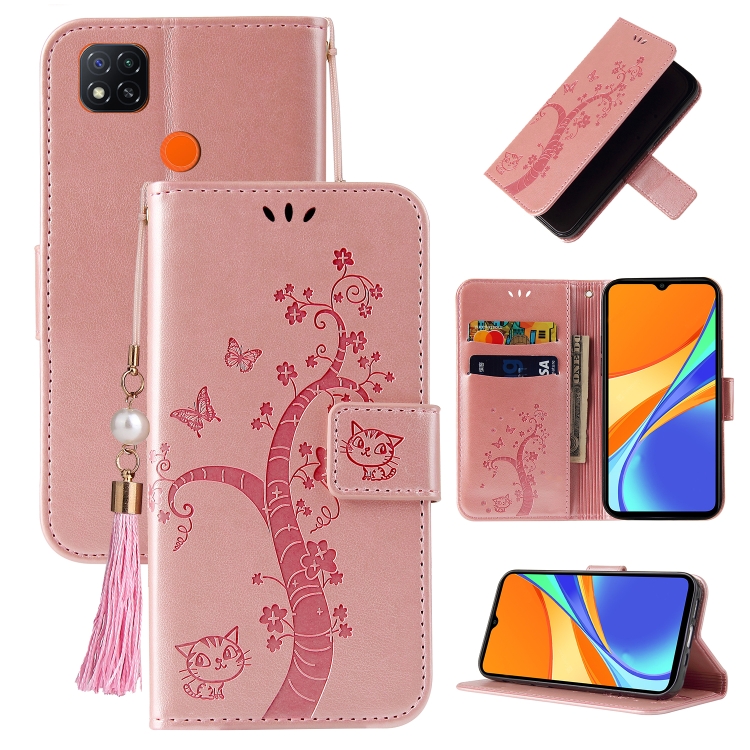 

For Xiaomi Redmi 9C Embossed Lucky Tree Horizontal Flip Leather Case with Holder & Card Slot & Wallet & Lanyard(Rose Gold)