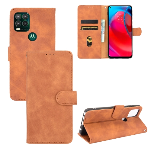 

For Motorola Moto G Stylus 5G Solid Color Skin Feel Magnetic Buckle Horizontal Flip Calf Texture PU Leather Case with Holder & Card Slots & Wallet(Brown)