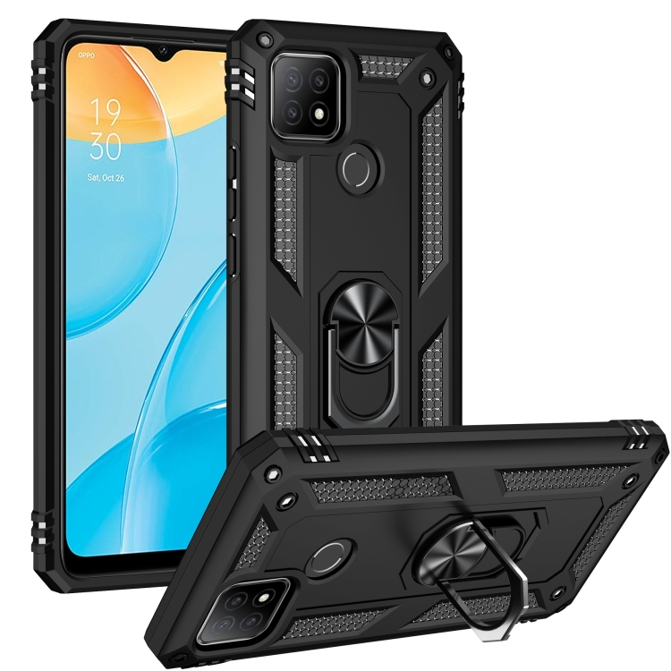 

For OPPO A15 Shockproof TPU + PC Protective Case with 360 Degree Rotating Holder(Black)