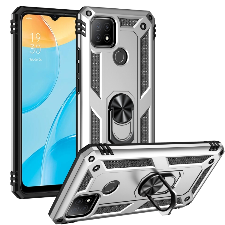 

For OPPO A15 Shockproof TPU + PC Protective Case with 360 Degree Rotating Holder(Silver)