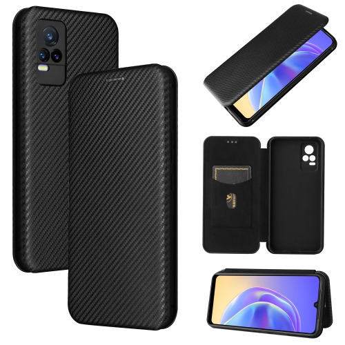 

For Vivo V21e Carbon Fiber Texture Magnetic Horizontal Flip TPU + PC + PU Leather Case with Card Slot(Black)