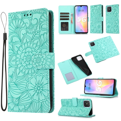 

For Huawei nova 8 SE Skin Feel Embossed Sunflower Horizontal Flip Leather Case with Holder & Card Slots & Wallet & Lanyard(Green)