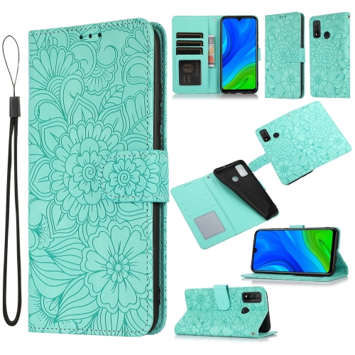 

For Huawei P smart 2020 Skin Feel Embossed Sunflower Horizontal Flip Leather Case with Holder & Card Slots & Wallet & Lanyard(Green)